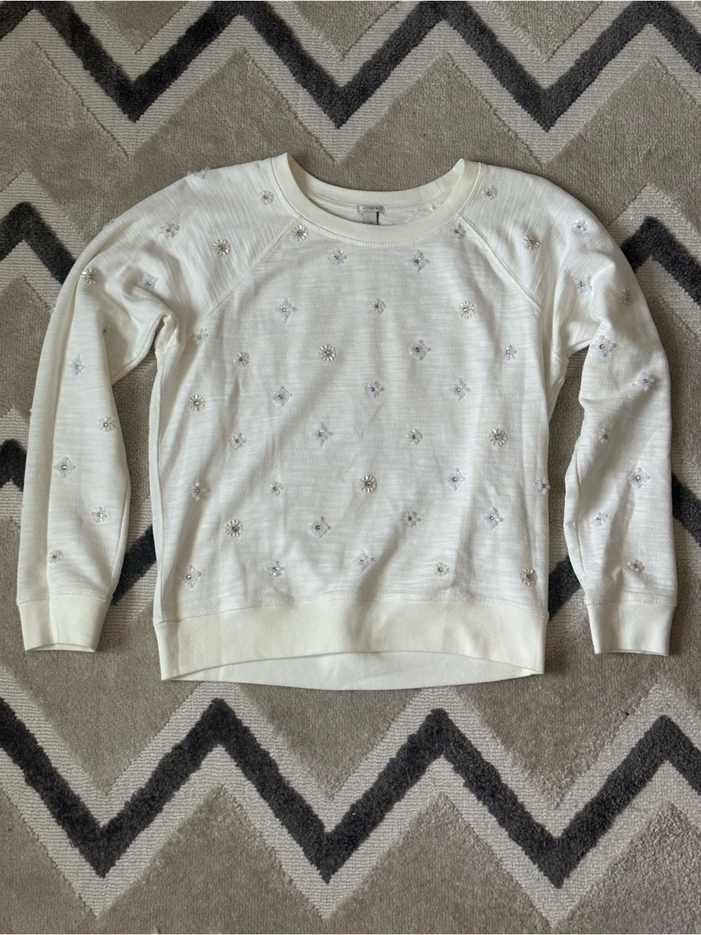 J. Crew Ivory Embellished Crewneck Sweater - EUC